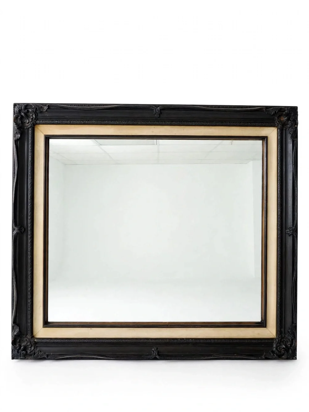 Black Forest Antique Baroque Mirror Suede Liner Ornate Carved Frame/Heavy Large
